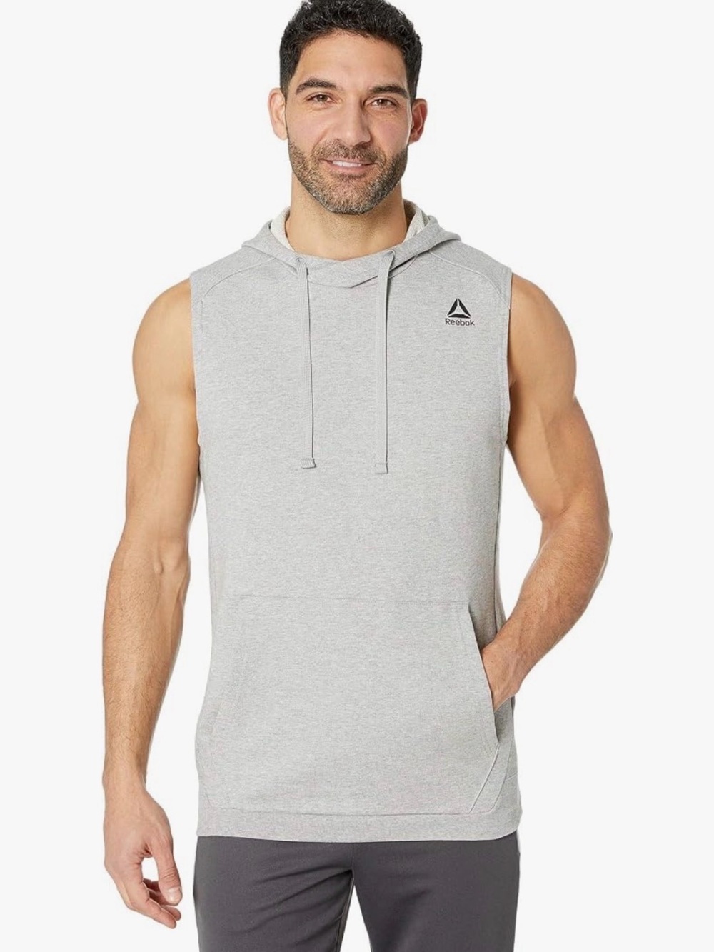 Reebok Men’s Sleeveless Hoodie in Light Gray